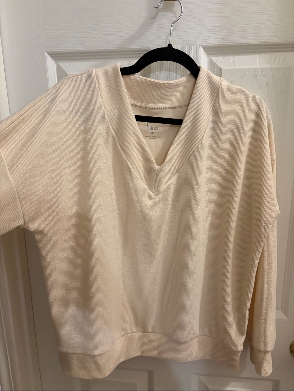 Felina cream ribbed V-neck top